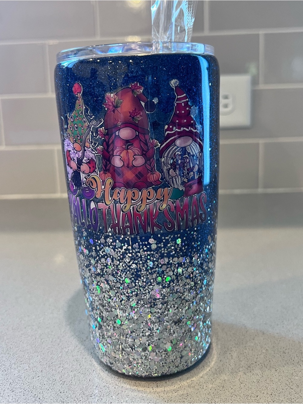 Gnomes Happy HalloThanksMas 20oz Tumbler New Never Used